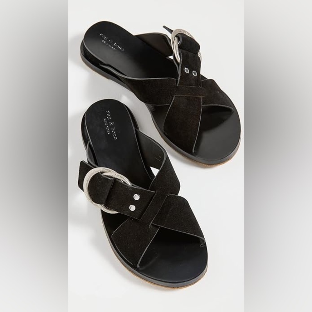 Rag & Bone Black Suede Beau Cross Stap Slides